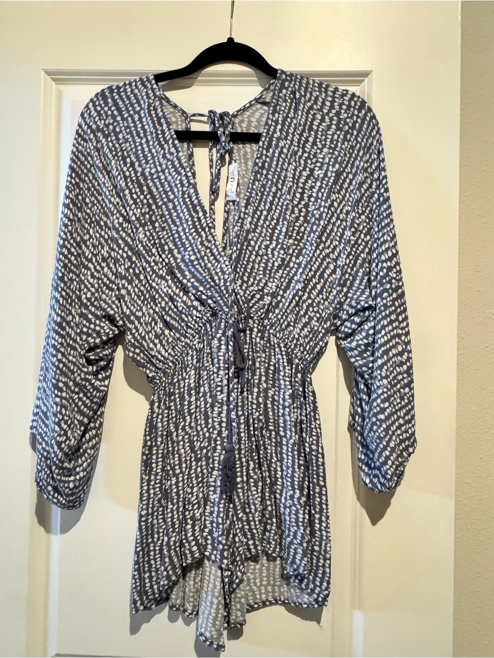 Blue Patterned low V neck romper
